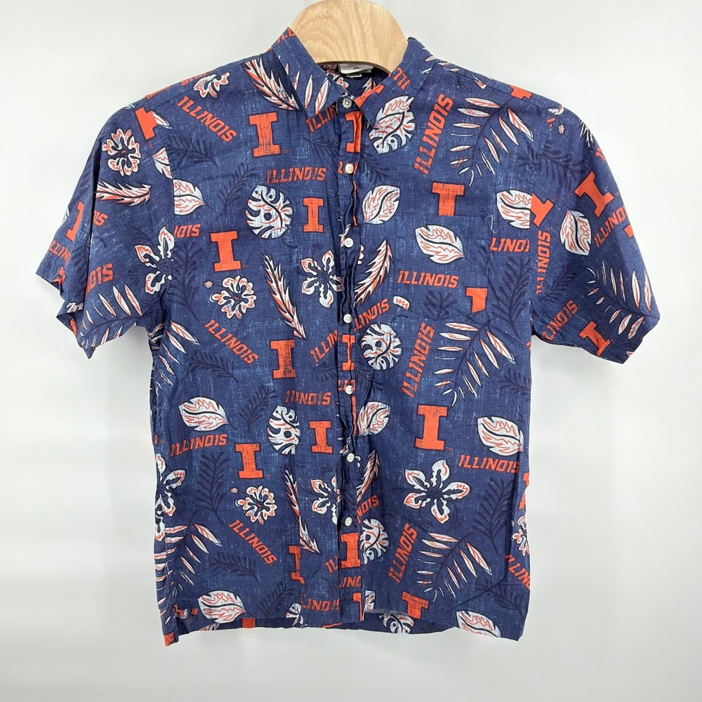 Wes and Willy Button Down Mens XL Navy Illinois Fighting Illini Floral Shirt
